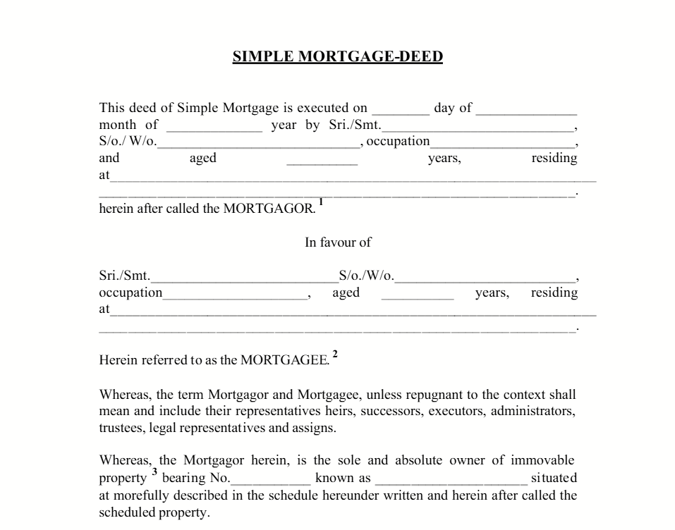 बंधक विलेख/Mortgage Deed